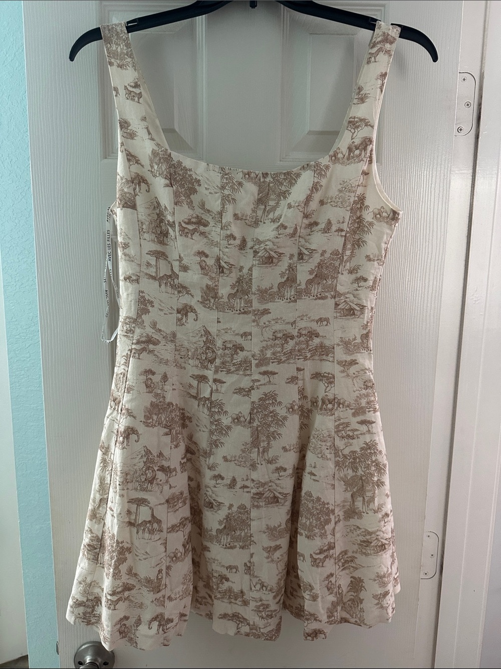 Avec Les Filles Safari Toile Linen Blend Mini Dress Square Neck  NEW Size 6